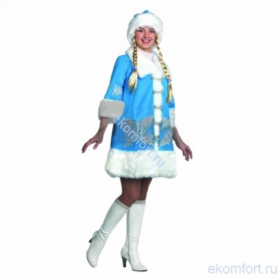 Новогодний  костюм  «Снегурочка» с  вышивкой   Новогодний костюм «Снегурочка» с вышивкой   Классический ярко синий костюм со снежно белой отделкой, украшенный эффектной декоративной вышивкой в старинном стиле поможет вам почувствовать себя настоящей Снегурочкой, верной спутницей Дед Мороза и принять активное участие в радостных праздничных хлопатах - веселить ребят , водить хороводы вокруг елки и раздавать подарки.  Комплект: шуба, шапка+парик с косами  Размеры: 44