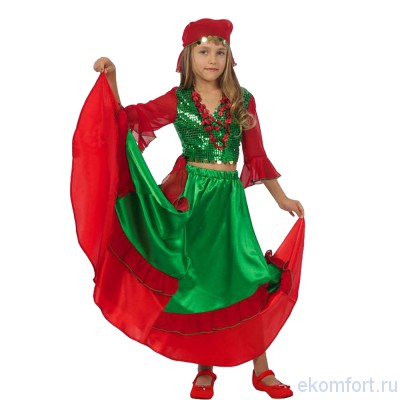 Карнавальный костюм &quot;Цыганка&quot; детский В комплект входят: платок на голову, блуза, юбка
Размеры: 122, 128, 134, 140