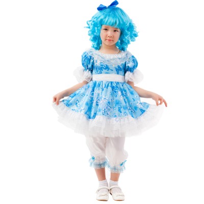 Карнавальный костюм «Мальвина» детский  В комплект входят: платье, панталоны и парик.
Материал: сатин
Размер: 28, 30, 32, 34
Артикул: 2091 к-20