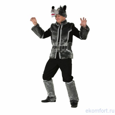 Карнавальный костюм &quot;Серый Волк&quot; Карнавальный костюм "Серый Волк".
В комплет входит: куртка, брюки, пояс, шапка).
Материал: плюш.
Размеры: 52-54.
Производство: Россия.