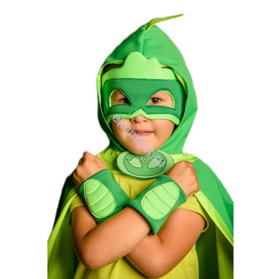 Карнавальный костюм &quot;Гекко&quot; детский В комплект входят: плащ с капюшоном, маска и наручи
Материал: фетр, трикотаж и плащовка
Размер: универсальный.
Артикул: zkz-57
