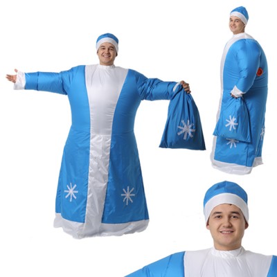 Надувной костюм «Дед Мороз» (голубой)  В комплект входят: костюм, вентилятор для его надувания (питание – 4 батарейки, в комплект не входят)
Материал: курточная ткань с ветрозащитной полиуретановой пропиткой.
Подходит на рост 155-200 см.
Производитель: Россия