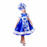 Русский народный костюм Гжель для девочки (синий)