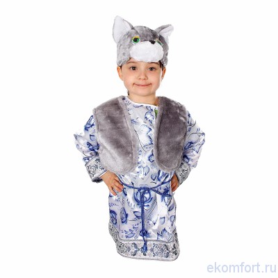 Карнавальный костюм &quot;Котик Макарка&quot; Нарядная рубаха в Русском стиле сделает костюм Вашего ребенка ярким и запоминающимся.
Комплект: шапочка, рубашка с пояском, жилетка.
Размеры:28, 30, 32
Артикул: 5004​
