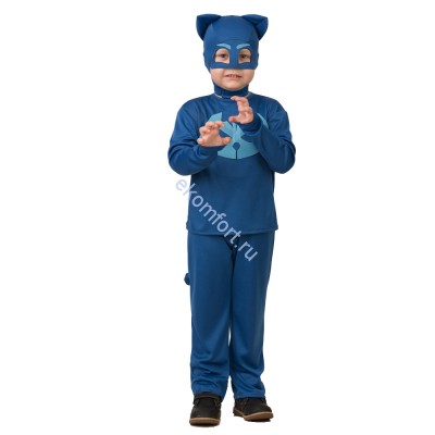 Карнавальный костюм &quot;Герой в синем&quot;  ​В​ комплект входят: кофта, штаны, шапка-маска
Характеристики:
Материал: полиэстер
Размеры: 36, 28, 30, 32
Артикул: 1955